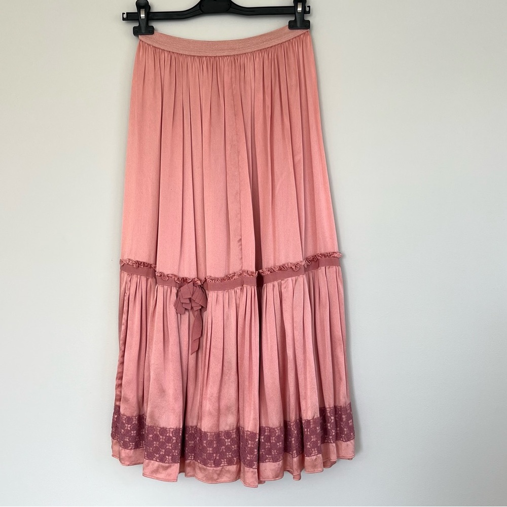 ANNA MOLINARI Women's Pink Vintage Silk Flowy Maxi Skirt Size S